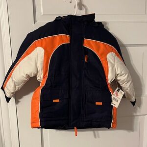 2T JCPenney Kids Puffer Winter Jacket in Navy, Orange, and White Coat